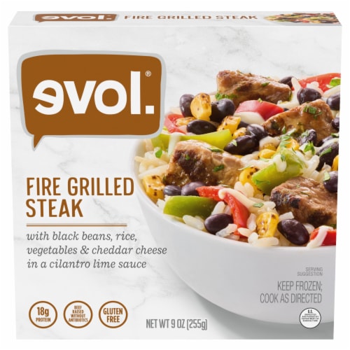 evol. Fire Grilled Steak Bowl Frozen Meal Perspective: front