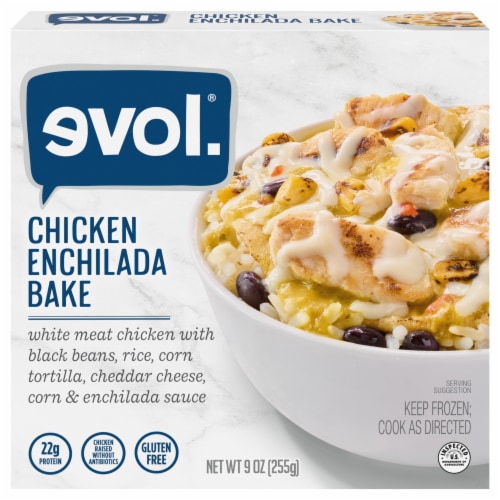 evol. Chicken Enchilada Bake Frozen Meal Perspective: front