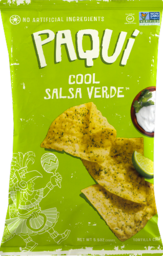 Paqui® Cool Salsa Verde Tortilla Chip Perspective: front