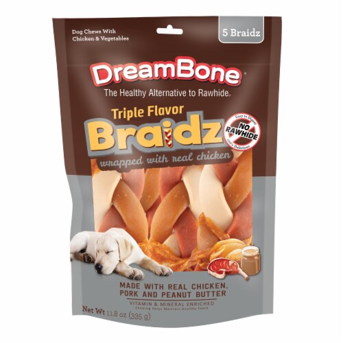 DreamBone® Triple Flavor Chicken & Peanut Butter & Pork Braidz Perspective: front