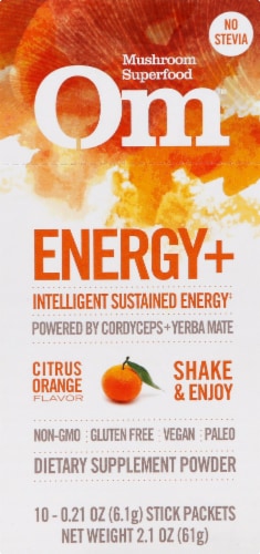 Om Organic Mushroom Nutrition Citrus Orange Energy Stick Packets Perspective: front