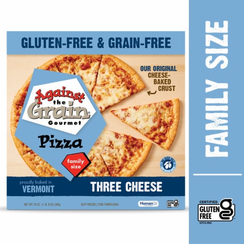 Against the Grain Gourmet Three Cheese Gluten Free Original Crust Frozen Pizza Perspective: front