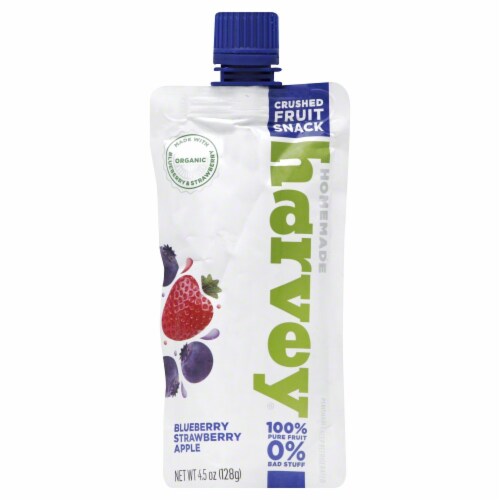 Homemade Harvey Blueberry Strawberry Apple Organic Crushed Fruit Pouch Perspective: front