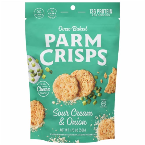 ParmCrisps Sour Cream & Onion Parmesan Keto Crisps Snacks Perspective: front
