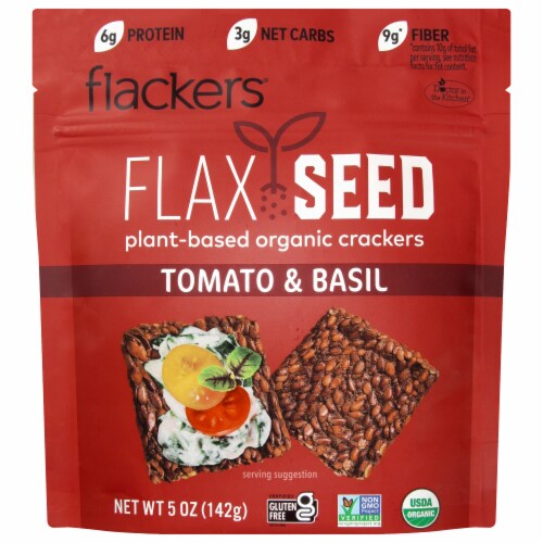 Doctor in the Kitchen Flackers Tomato & Basil Flax Seed Crackers Perspective: front