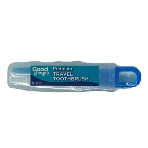 Good to Go Premium Travel Toothbrush - Blue/White Perspective: front
