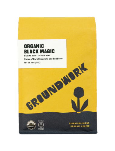 Groundwork Black Magic Medium Roast Organic Whole Bean Coffee Perspective: front