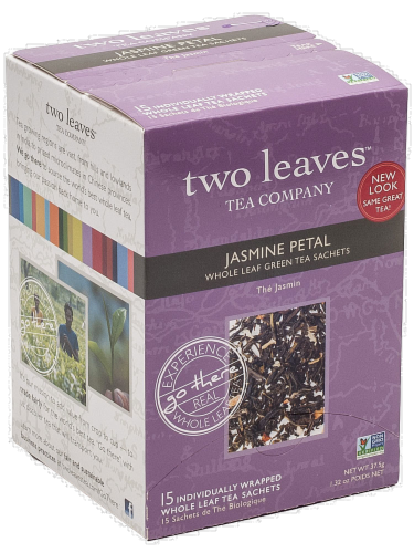 Two Leaves™ Jasmine Petal Whole Leaf Green Tea Sachets Perspective: front