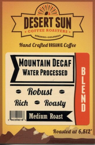 Desert Sun Coffee Roasters Decaf Mountain Medium Roast Organic Ground Coffee Perspective: front