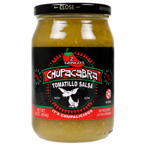 2 Gringos Chupacabra Salsa Verde 16 Oz Tomatillo Jalapenos Garlic Onion Single Perspective: front
