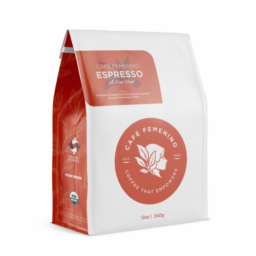 Café Femenino Organic Fair Trade Espresso Whole Bean Coffee Perspective: front