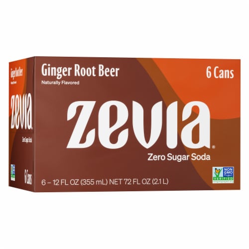 Zevia® Ginger Root Beer Zero Calorie Soda Cans Perspective: front