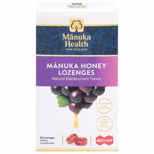 Manuka Health Manuka Honey Natural Blackcurrant Lozenges Perspective: front