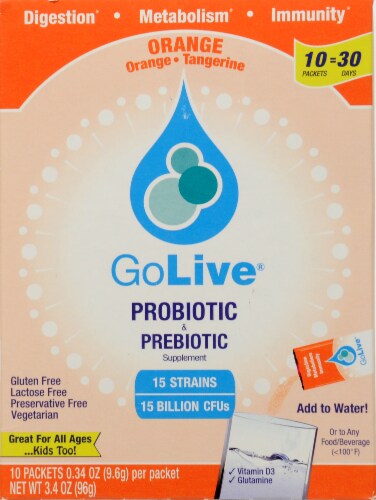 GoLive Orange Probiotic & Prebiotic Drink Mix Perspective: front