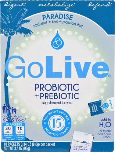 GoLive  Probiotic and Prebiotic Drink Mix Blend Paradise   Coconut Kiwi Passion Fruit Perspective: front