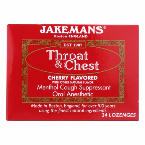 Jakemans® Throat & Chest™ Cherry Menthol Lozenges Perspective: front