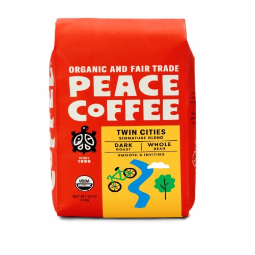 Peace Coffee Twin Cities Dark Roast Organic Whole Bean Coffee Perspective: front