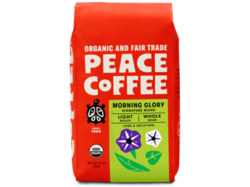 Peace Coffee Morning Glory Light Roast Organic Whole Bean Coffee Perspective: front