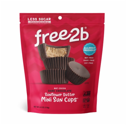 Free2b® Dark Chocolate Sunflower Butter Mini Sun Cups® Candy Bag Perspective: front