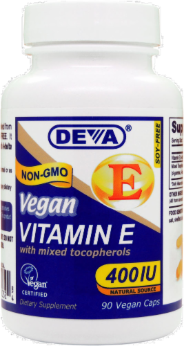 Deva Vegan Vitamin E with Mixed Tocopherols Capsules 400IU Perspective: front