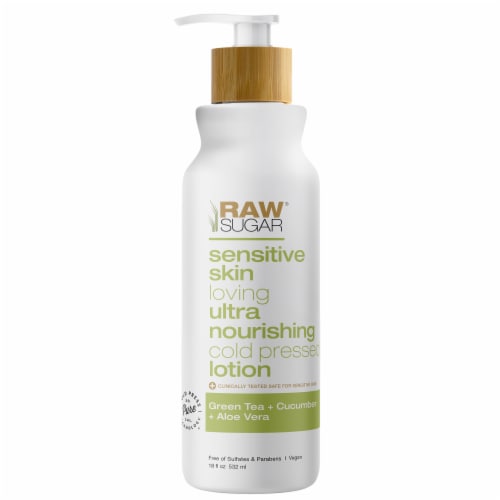 Raw Sugar Living Sensitive Skin Green Tea + Cucumber + Aloe Vera Ultra Nourishing Body Lotion Perspective: front
