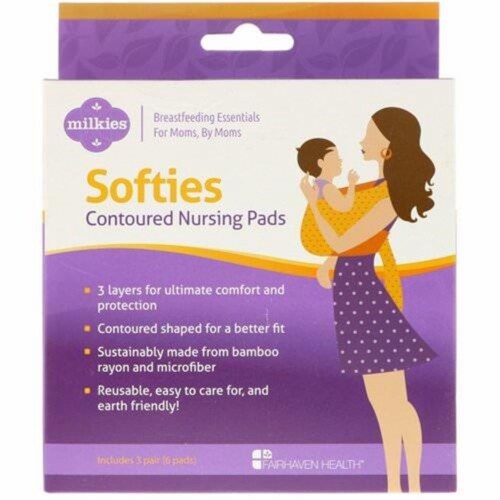 Fairhaven Milkies Softies Contoured Nursing Pads 3PK Leak-Protection Natural White Perspective: front