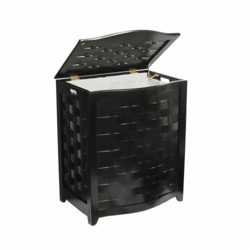 Oceanstar Mahogany Finished Bowed Front Veneer Laundry Wood Hamper with Interior Bag Perspective: front