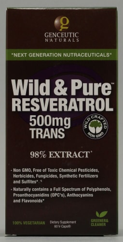 Genceutic Naturals  Wild & Pure Resveratrol + 500mg Trans-Resveratrol Perspective: front