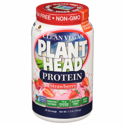 Genceutic Naturals Gluten Free Plant Head Strawberry Protein Powder Perspective: front