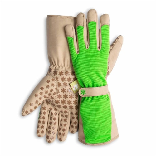 Dig It High 5 - Women's Gardening Gloves with Fingertip Protection -  Large -  Green Tan Perspective: front