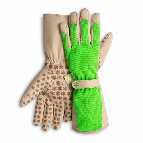 Dig It High 5 - Women's Gardening Gloves with Fingertip Protection - XL -  Green Tan Perspective: front