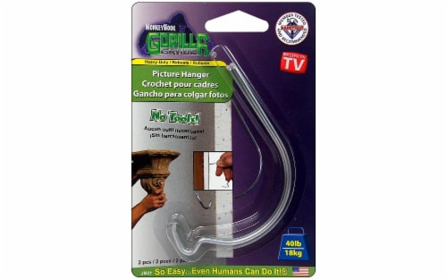 Monkey Hook Picture Hanger 40lb Gorilla Grade 2pc Perspective: front