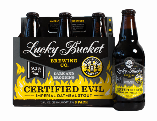 Lucky Bucket Certified Evil Dark & Brooding Imperial Oatmeal Stout Perspective: front