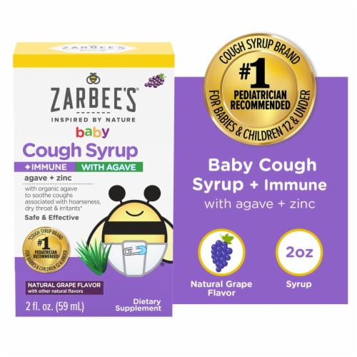 Zarbee's® Baby Natural Grape Flavor Cough Syrup + Immune with Agave Perspective: front