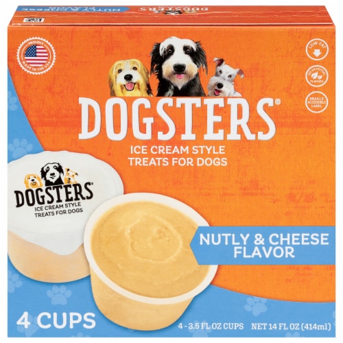 Dogsters Ice Cream Style Nutly & Cheese Flavor Treats for Dogs 4 - 3.5 fl oz Cups Perspective: front