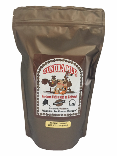 Alaska Artisan Coffee™ Tuntra Mud™ Medium Roast Ground Coffee Perspective: front