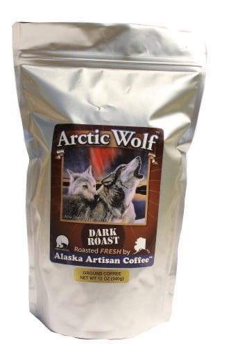 Alaska Artisan Coffee™ Arctic Wolf Dark Roast Ground Coffee Perspective: front