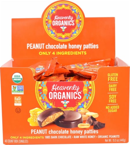 Heavenly Organics Gluten Free Peanut Chocolate Honey Patties Candy Perspective: front
