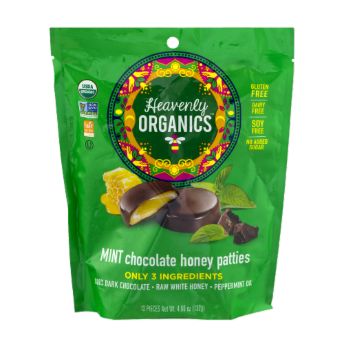 Heavenly Organics Gluten Free Mint Chocolate Honey Patties Candy Perspective: front