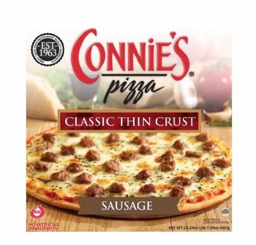 Connie's Classic Thin Crust Sausage Pizza Perspective: front