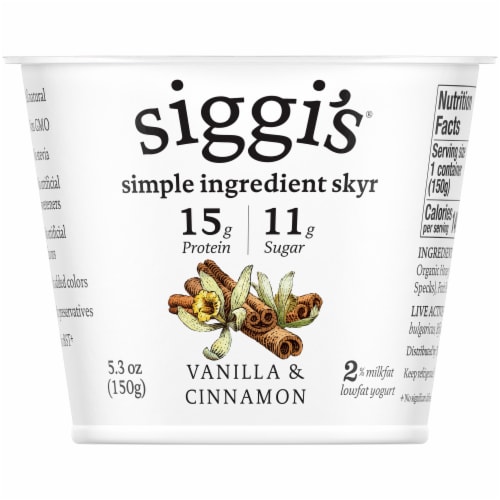 Siggi's® 2% Vanilla & Cinnamon Skyr Icelandic-Style Low-Fat Strained Yogurt Perspective: front