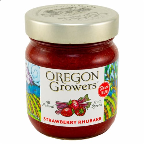 Oregon Growers Strawberry Rhubarb Fruit Spread Perspective: front