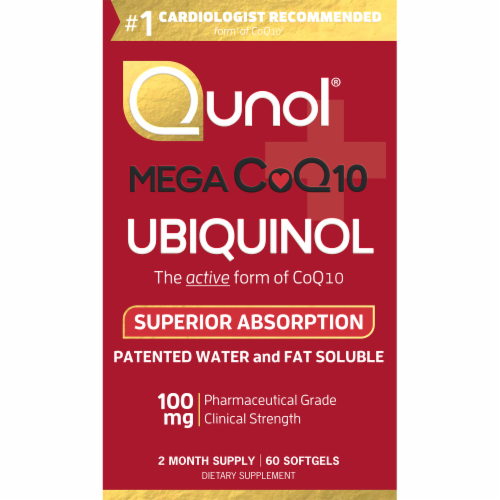 Qunol Mega CoQ10 Ubiquinol Softgels 100mg Perspective: front