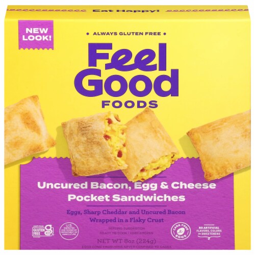Feel Good Foods Gluten Free Bacon Egg and Cheese Pockets Perspective: front