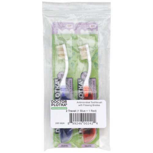Doctor Plotka's Mouthwatchers Antimicrobial Travel Toothbrushes with Flossing Bristles Perspective: front