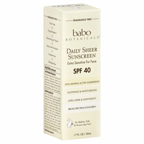 Babo Botanicals Daily Sheer Extra Sensitive For Face Sunscreen SPF 40 Perspective: front