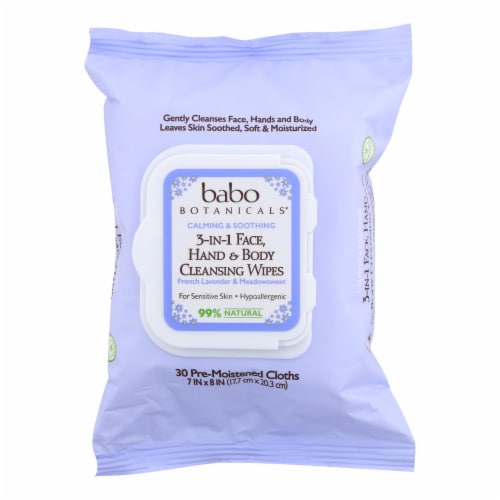 Babo Botanicals French Lavender & Meadowsweet 3-in-1 Face Hand & Body Cleansing Wipes Perspective: front