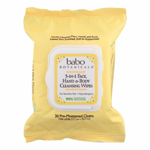 Babo Botanicals  3-In-1 Face Hand & Body Cleansing Wipes Oatmilk & Calendula Perspective: front