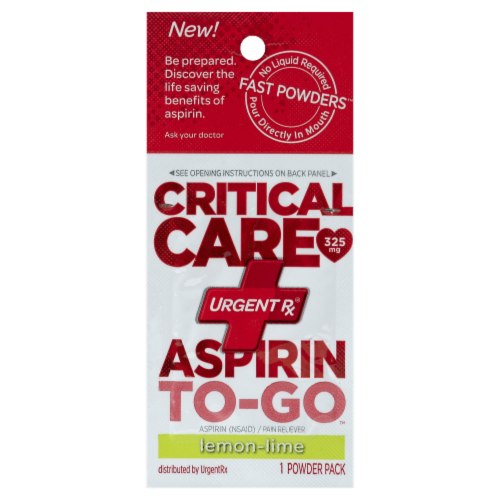 UrgentRx Lemon Lime Aspirin To Go Powder Pack Perspective: front