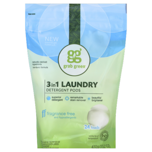 Grab Green Fragrance Free 3-In-1 Laundry Detergent Pods Perspective: front